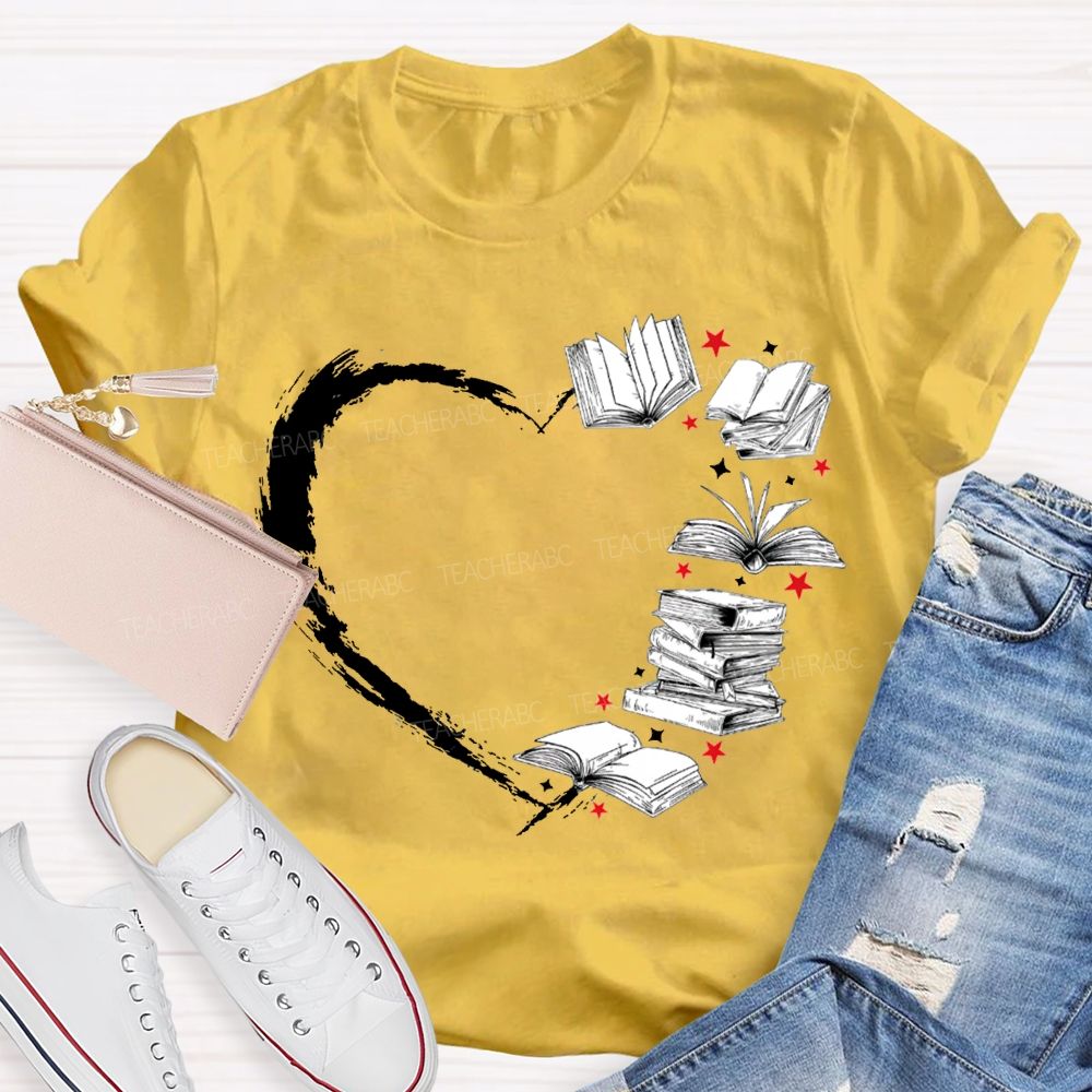 Falling In Love With Reading Heart-Shaped Books T-shirt