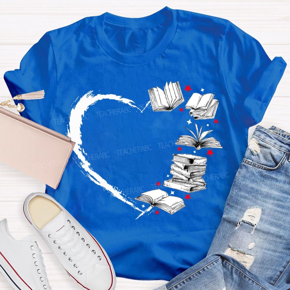 Falling In Love With Reading Heart-Shaped Books T-shirt