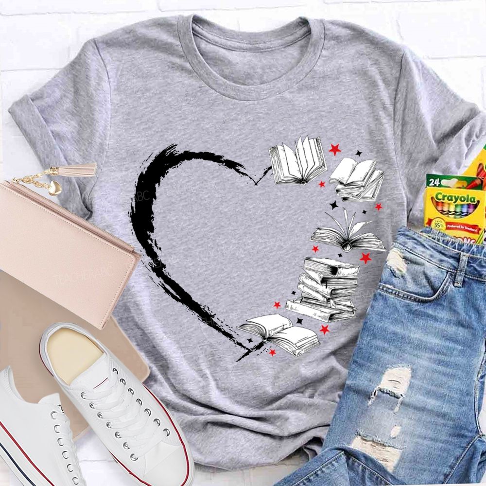 Falling In Love With Reading Heart-Shaped Books T-shirt