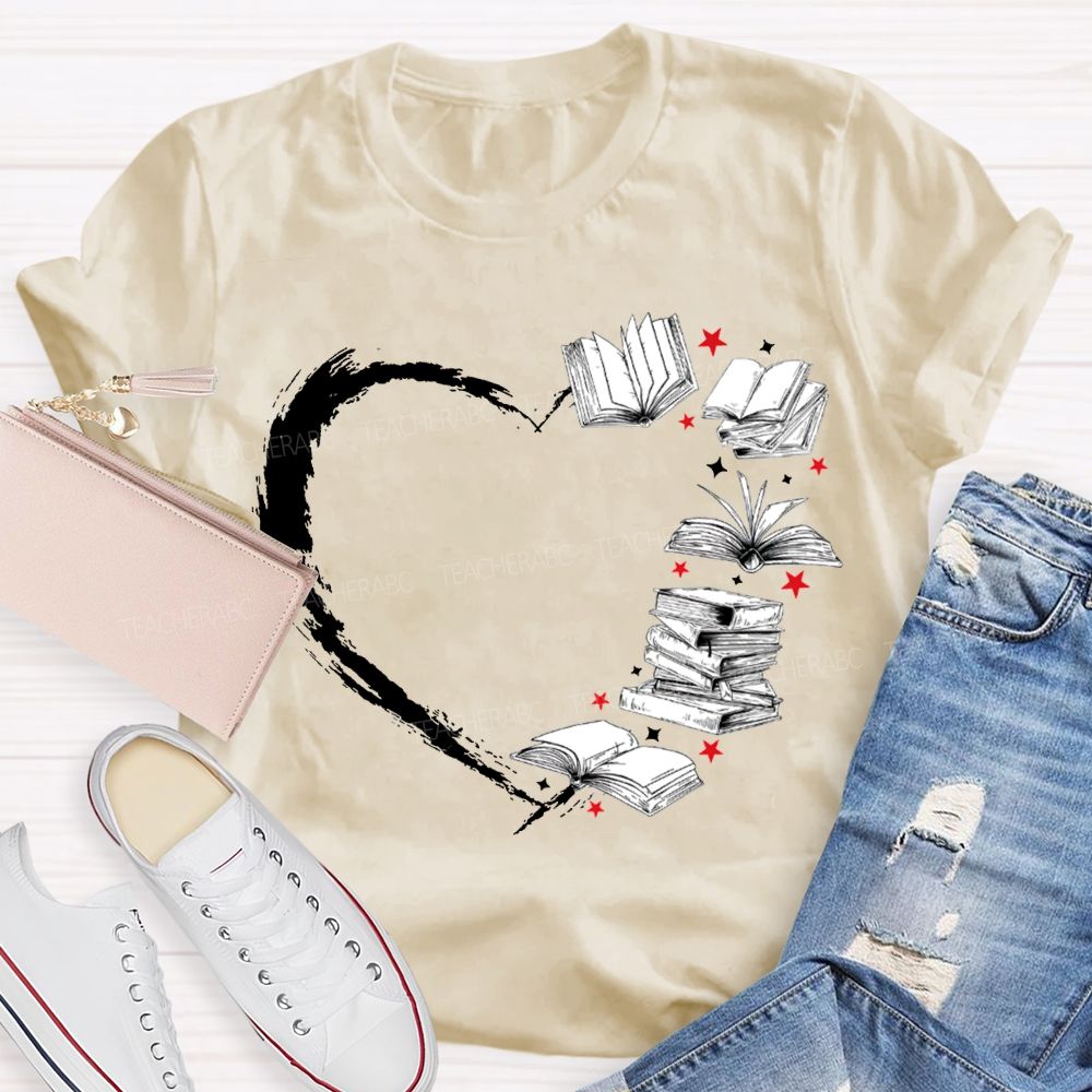 Falling In Love With Reading Heart-Shaped Books T-shirt