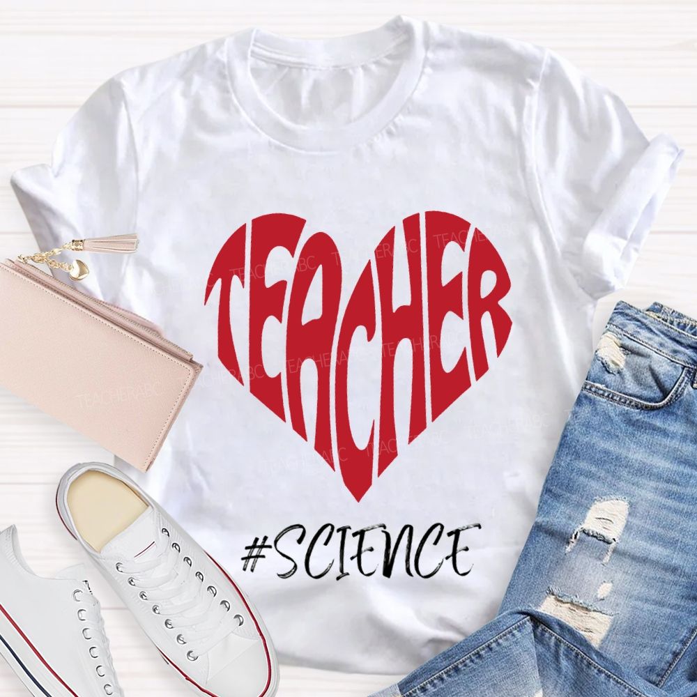 Science Teacher Heart-Shaped Lettering Print T-shirt