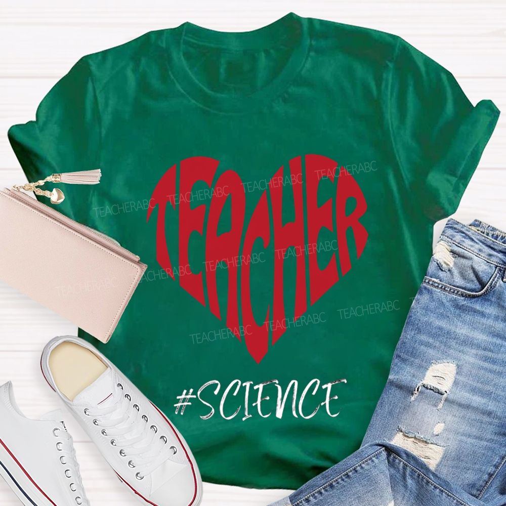 Science Teacher Heart-Shaped Lettering Print T-shirt