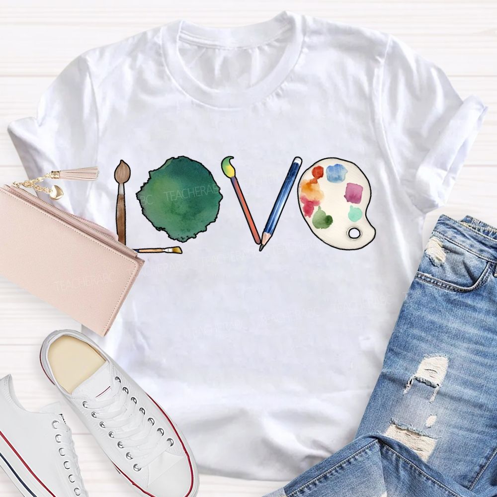 Love Art Teacher Paintbrushes And Coloring Palettes T-shirt