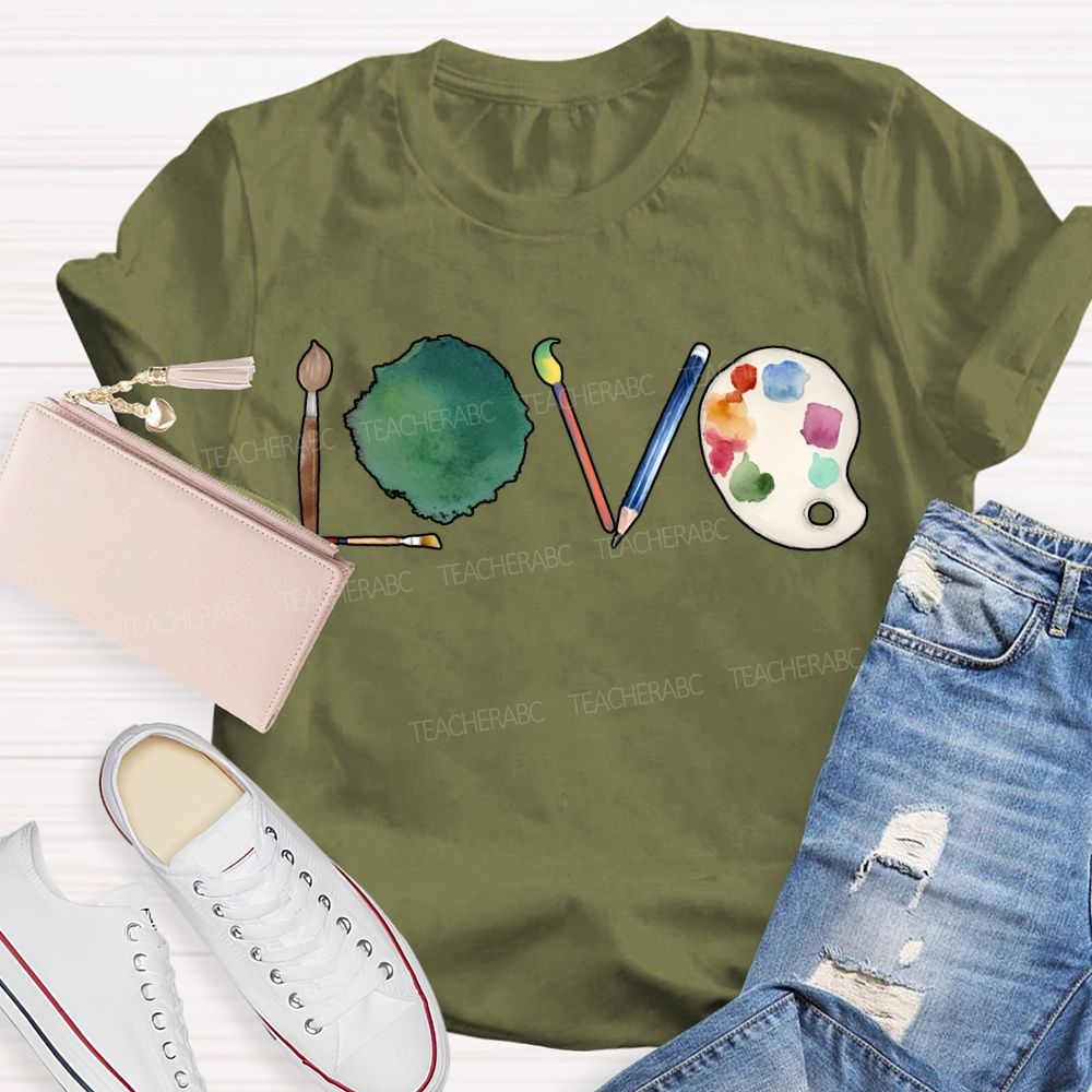 Love Art Teacher Paintbrushes And Coloring Palettes T-shirt