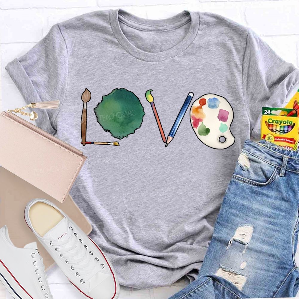 Love Art Teacher Paintbrushes And Coloring Palettes T-shirt