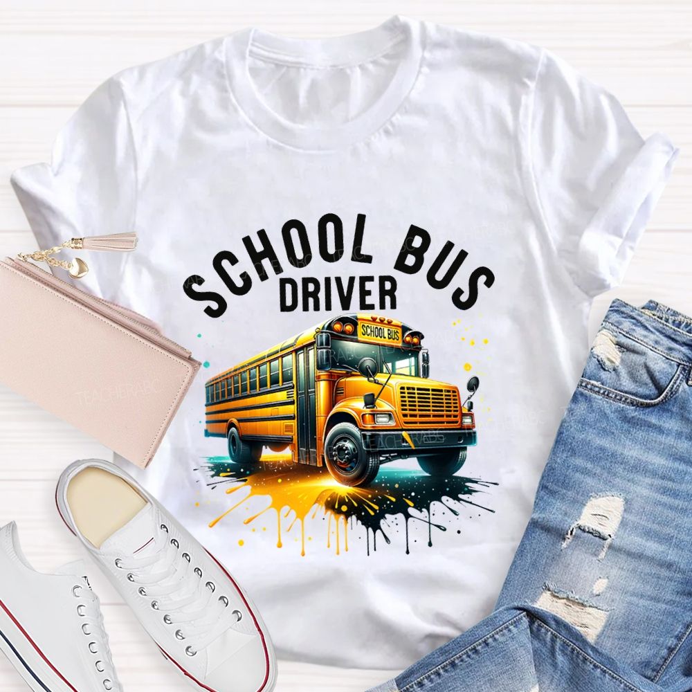 School Bus Driver Colorful Tie-Dye Prints T-shirt
