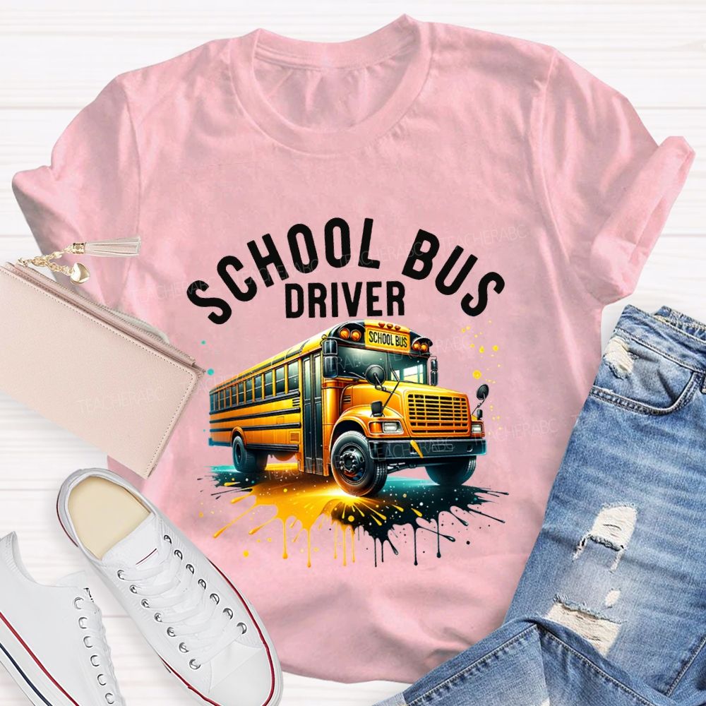 School Bus Driver Colorful Tie-Dye Prints T-shirt