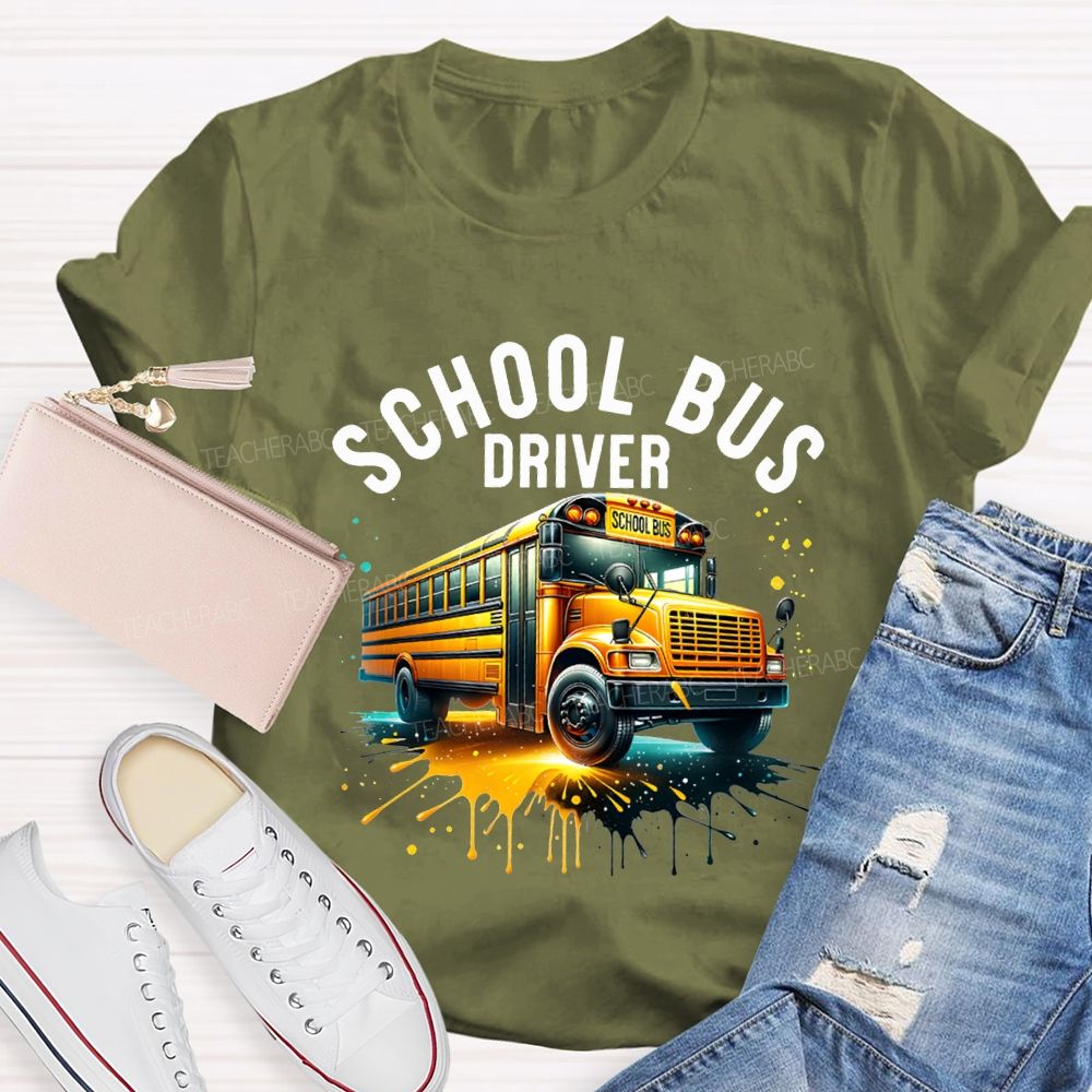 School Bus Driver Colorful Tie-Dye Prints T-shirt