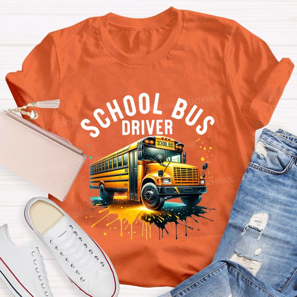 School Bus Driver Colorful Tie-Dye Prints T-shirt