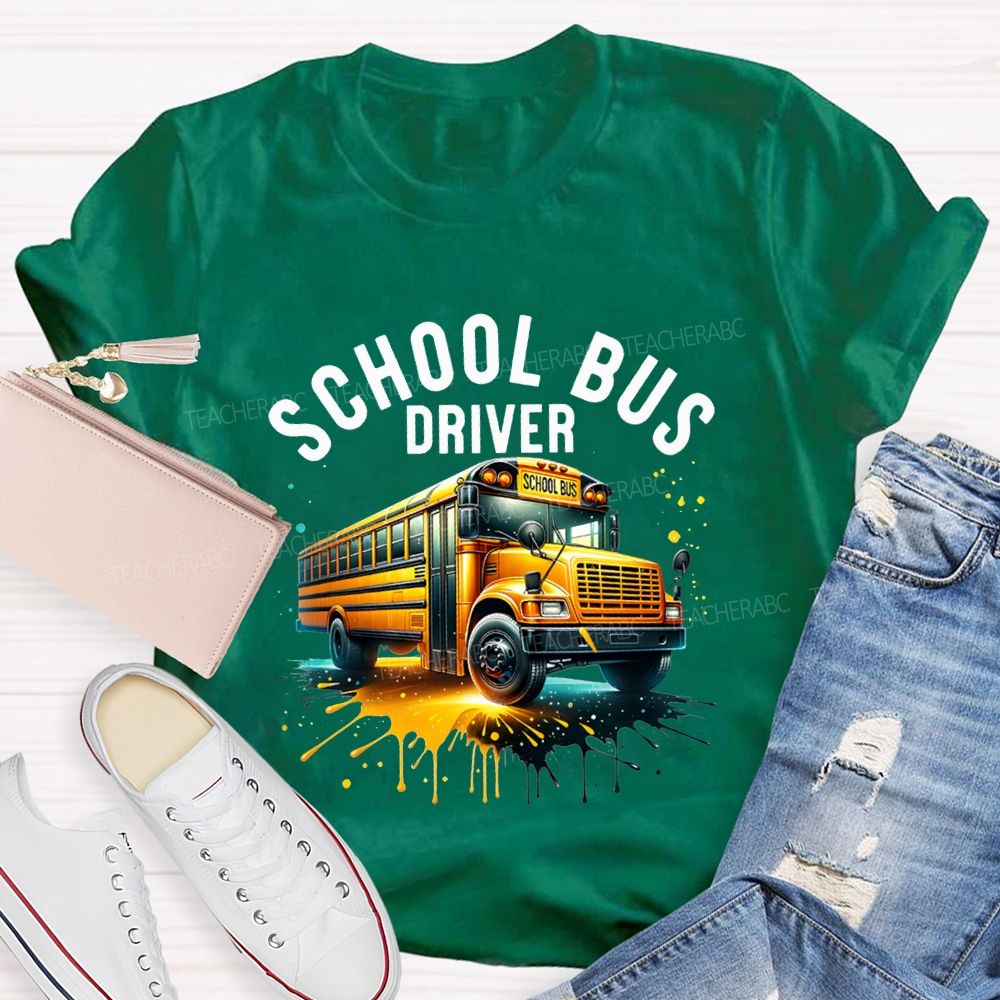 School Bus Driver Colorful Tie-Dye Prints T-shirt