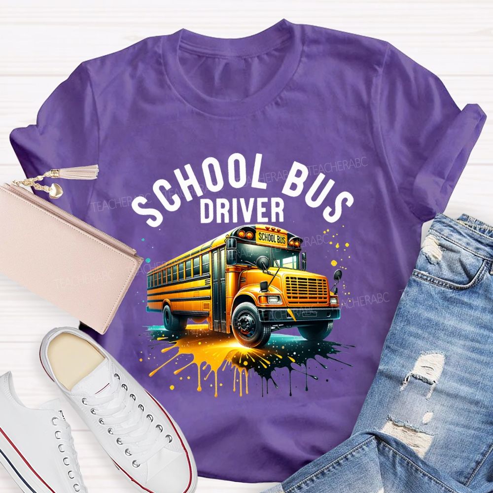 School Bus Driver Colorful Tie-Dye Prints T-shirt