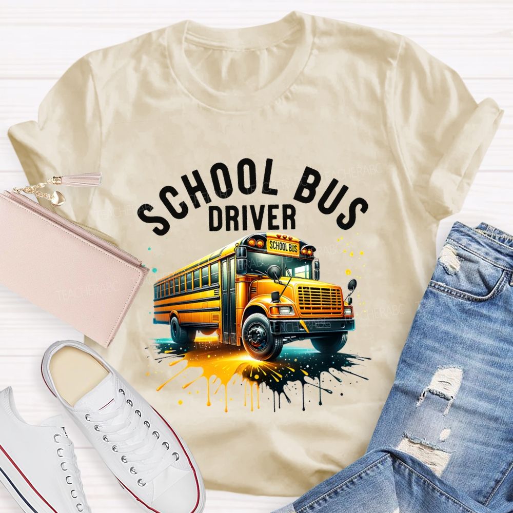 School Bus Driver Colorful Tie-Dye Prints T-shirt
