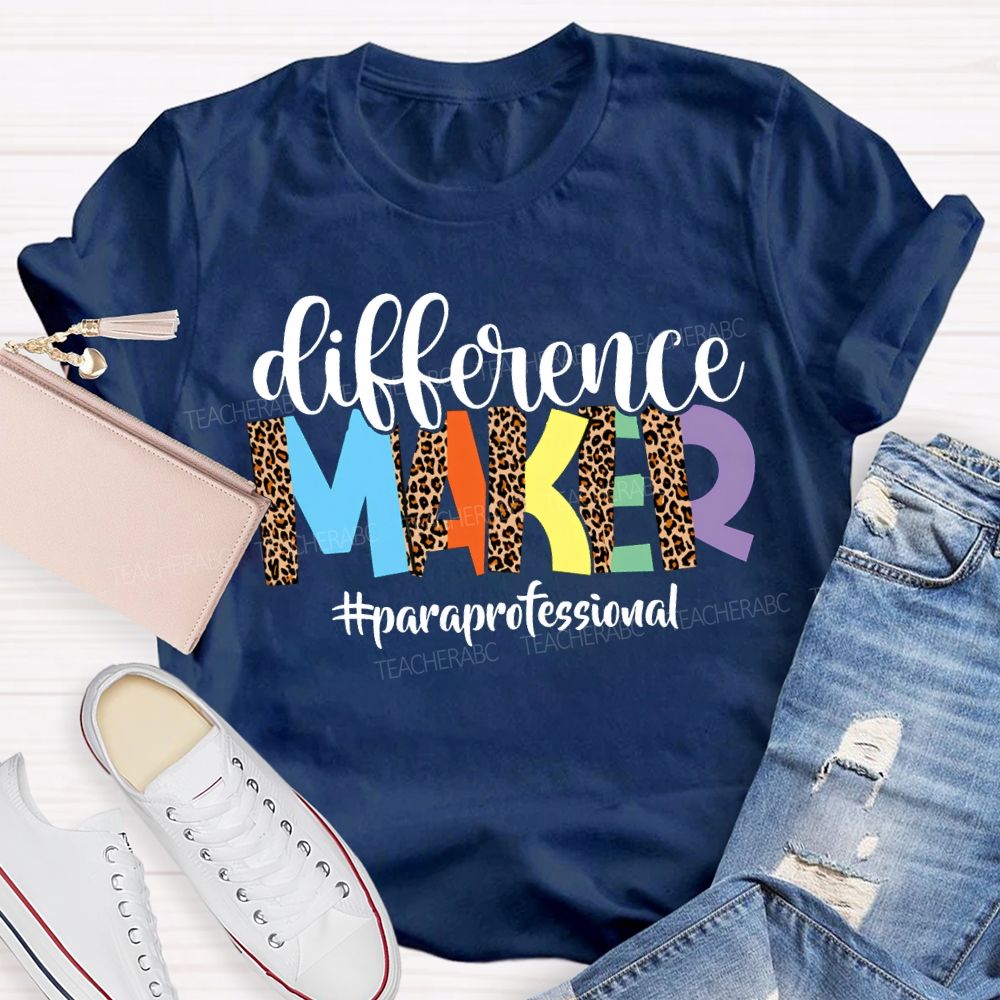 Difference Maker Paraprofessional Leopard Print Fonts T-shirt