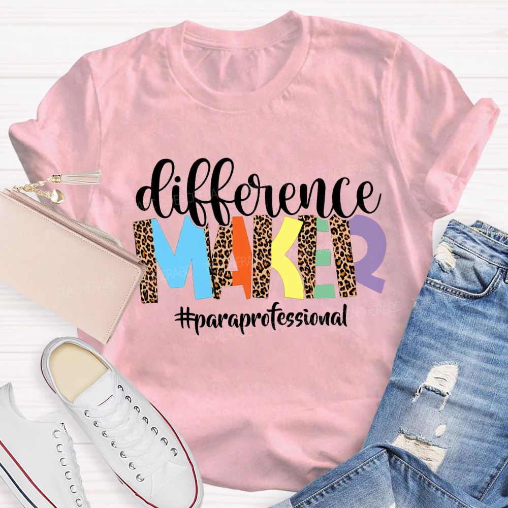 Difference Maker Paraprofessional Leopard Print Fonts T-shirt