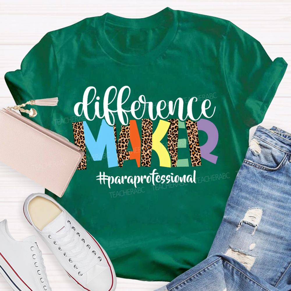 Difference Maker Paraprofessional Leopard Print Fonts T-shirt