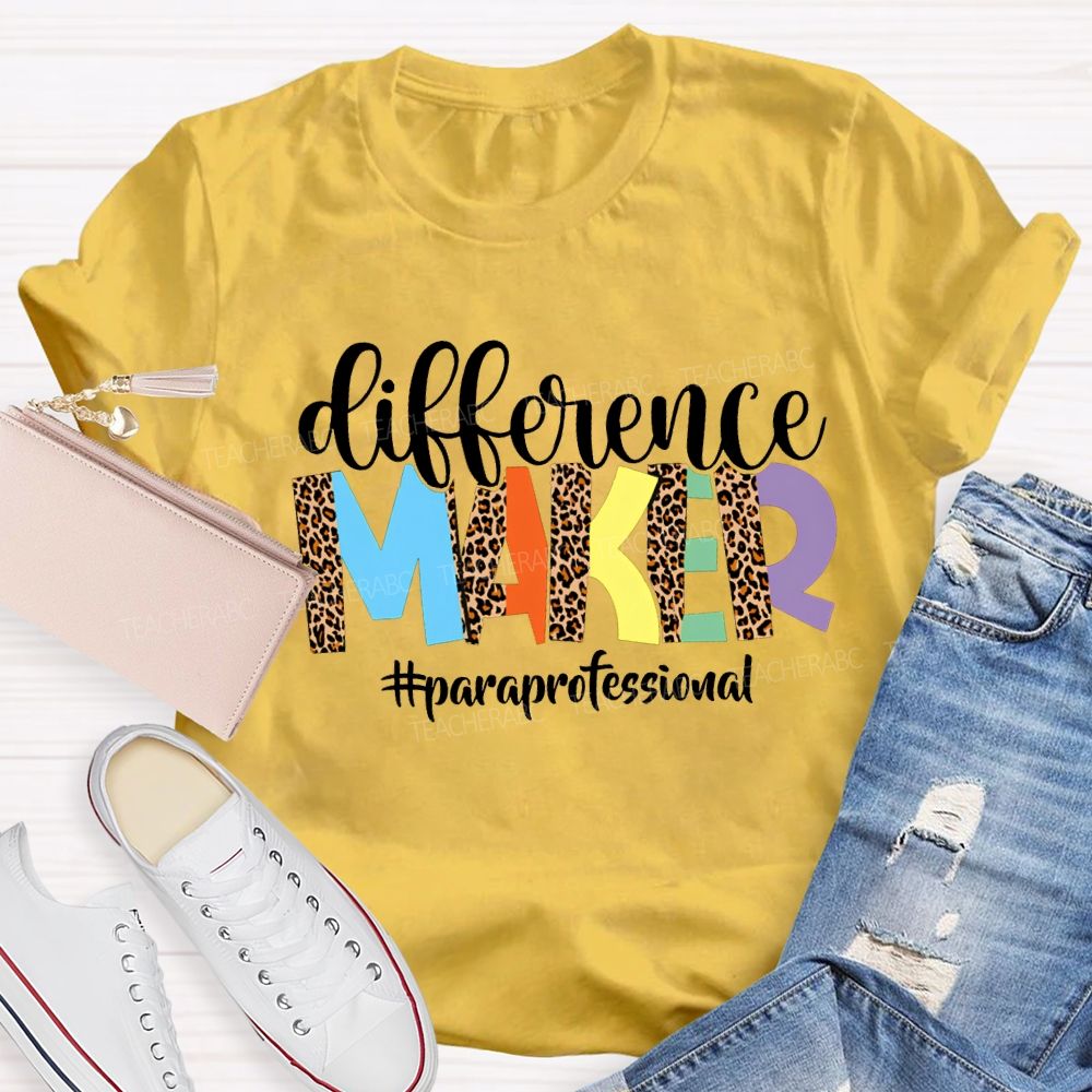Difference Maker Paraprofessional Leopard Print Fonts T-shirt