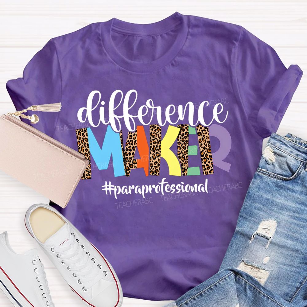 Difference Maker Paraprofessional Leopard Print Fonts T-shirt