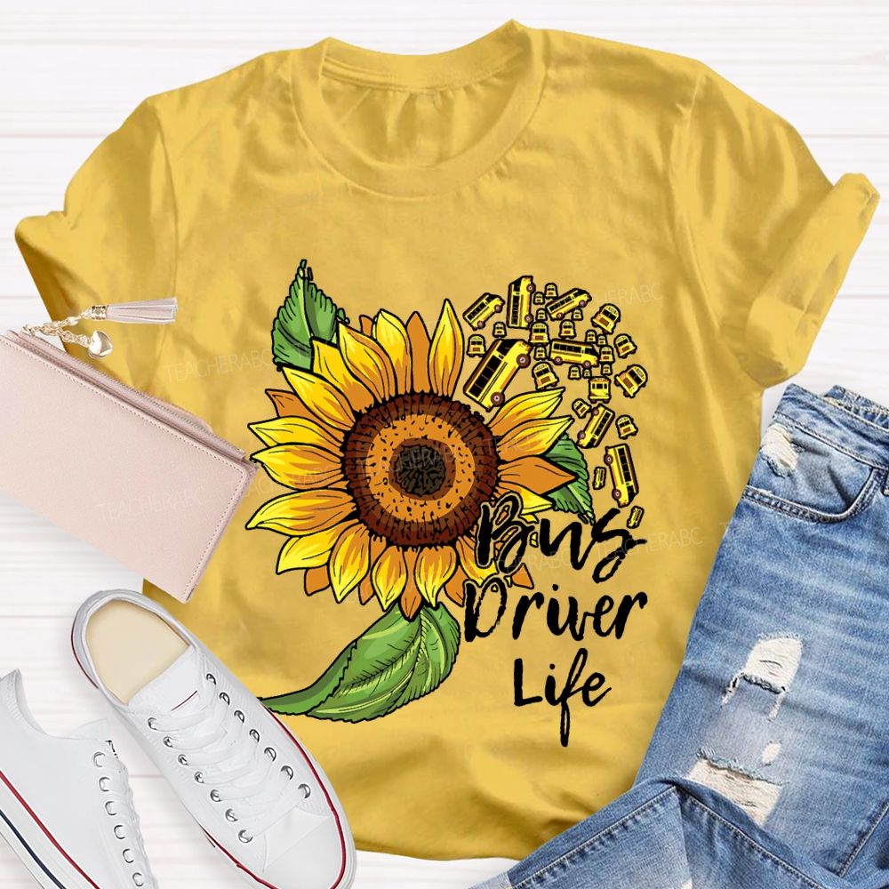 School Bus Driver Life Sunflower And Bus Print T-shirt