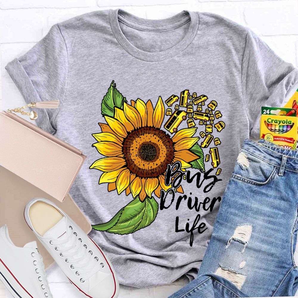 School Bus Driver Life Sunflower And Bus Print T-shirt