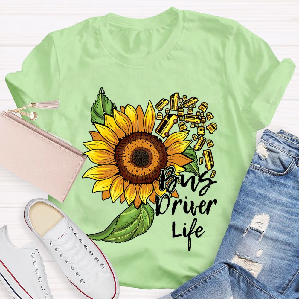 School Bus Driver Life Sunflower And Bus Print T-shirt