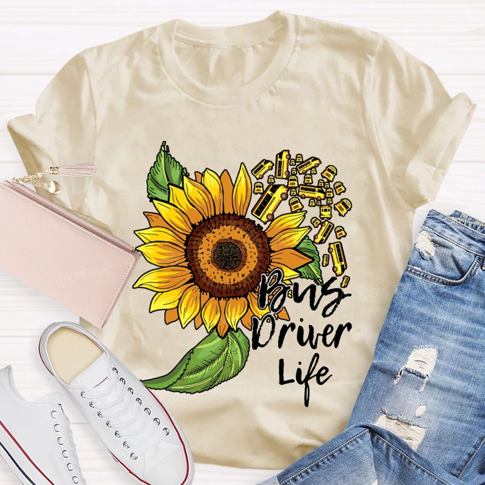 School Bus Driver Life Sunflower And Bus Print T-shirt