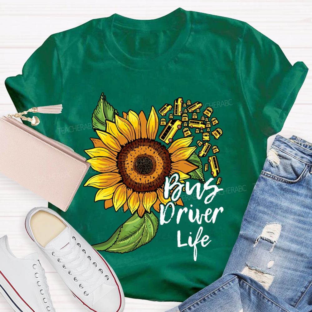 School Bus Driver Life Sunflower And Bus Print T-shirt