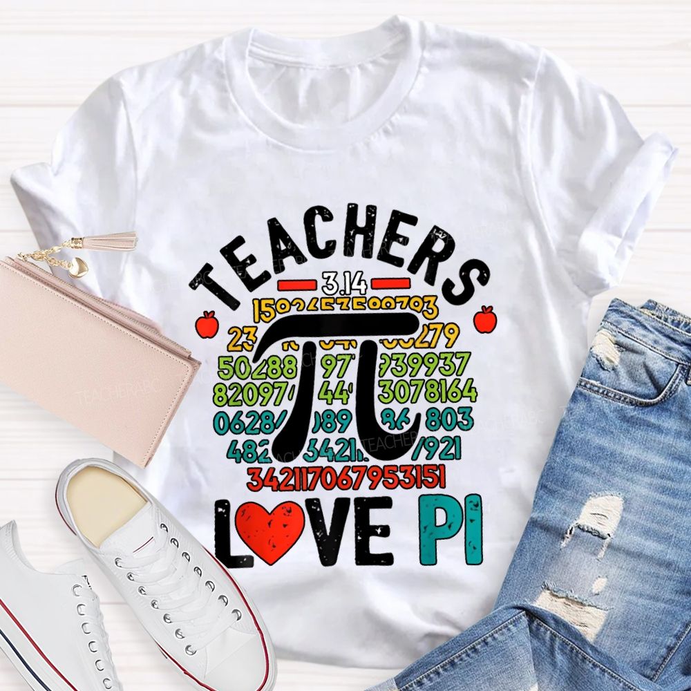 Teachers Love Pi Heart Print Math Teacher T-shirt