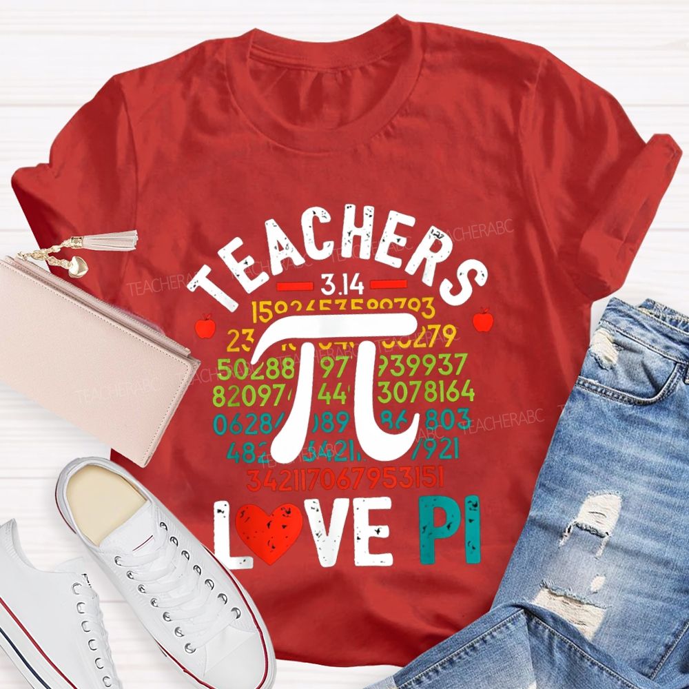 Teachers Love Pi Heart Print Math Teacher T-shirt