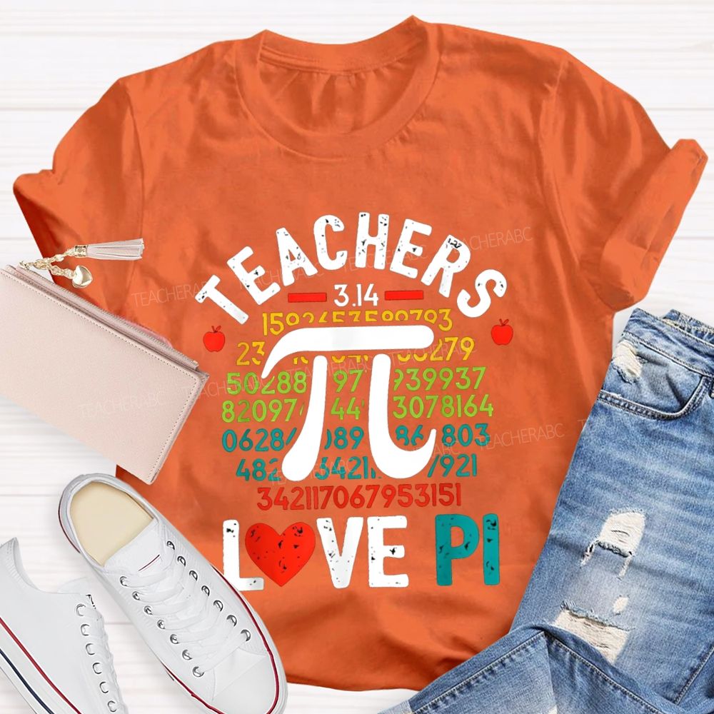 Teachers Love Pi Heart Print Math Teacher T-shirt