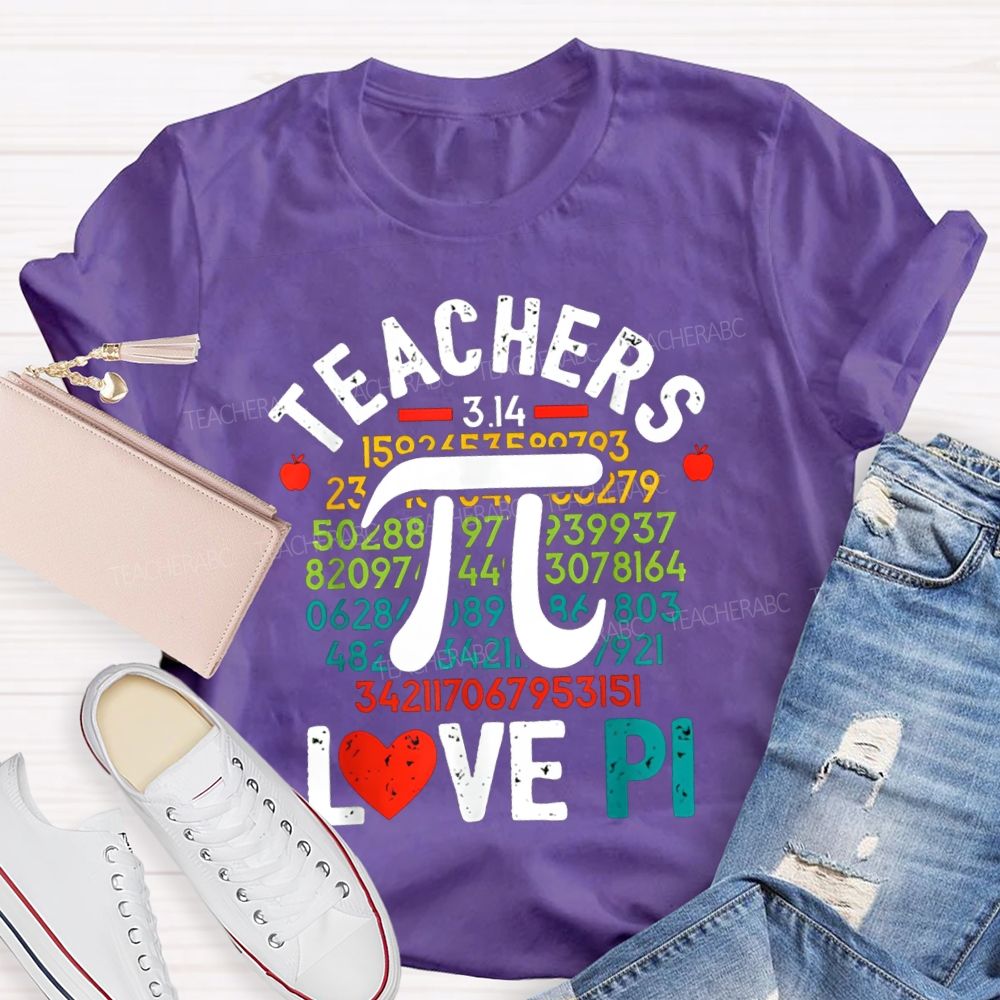 Teachers Love Pi Heart Print Math Teacher T-shirt