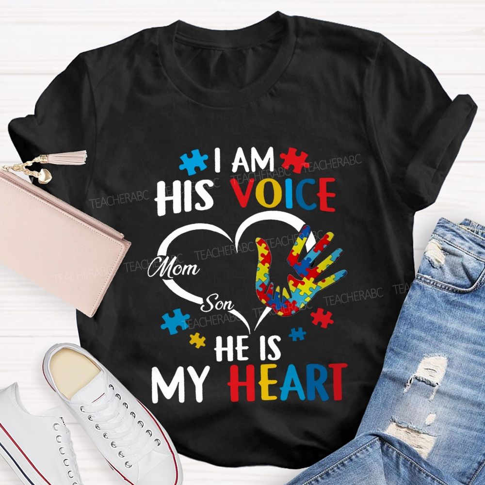I Am His Voice He Is My Heart Colored Handprints T-shirt