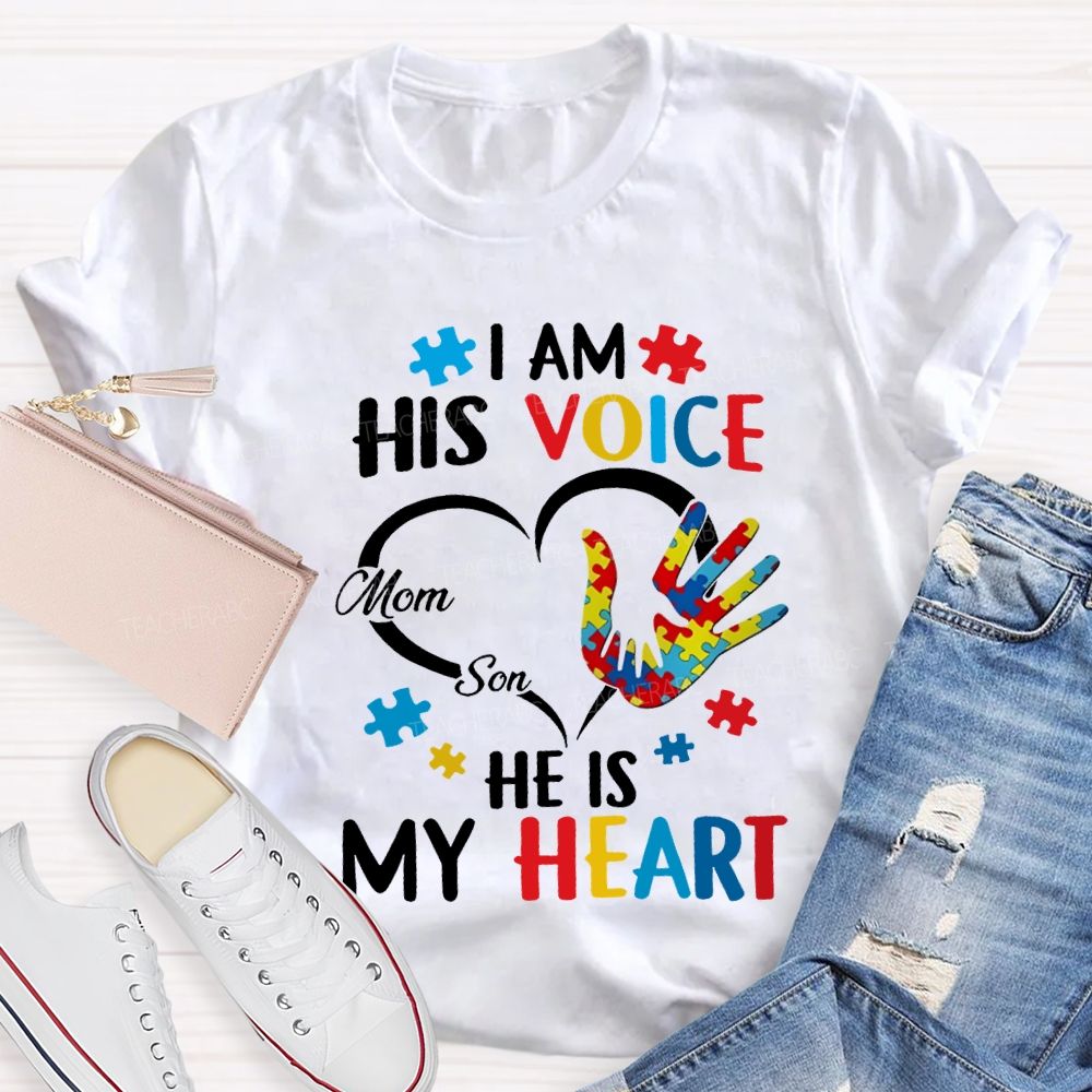 I Am His Voice He Is My Heart Colored Handprints T-shirt