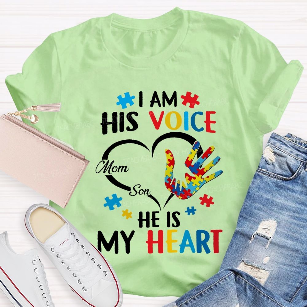 I Am His Voice He Is My Heart Colored Handprints T-shirt