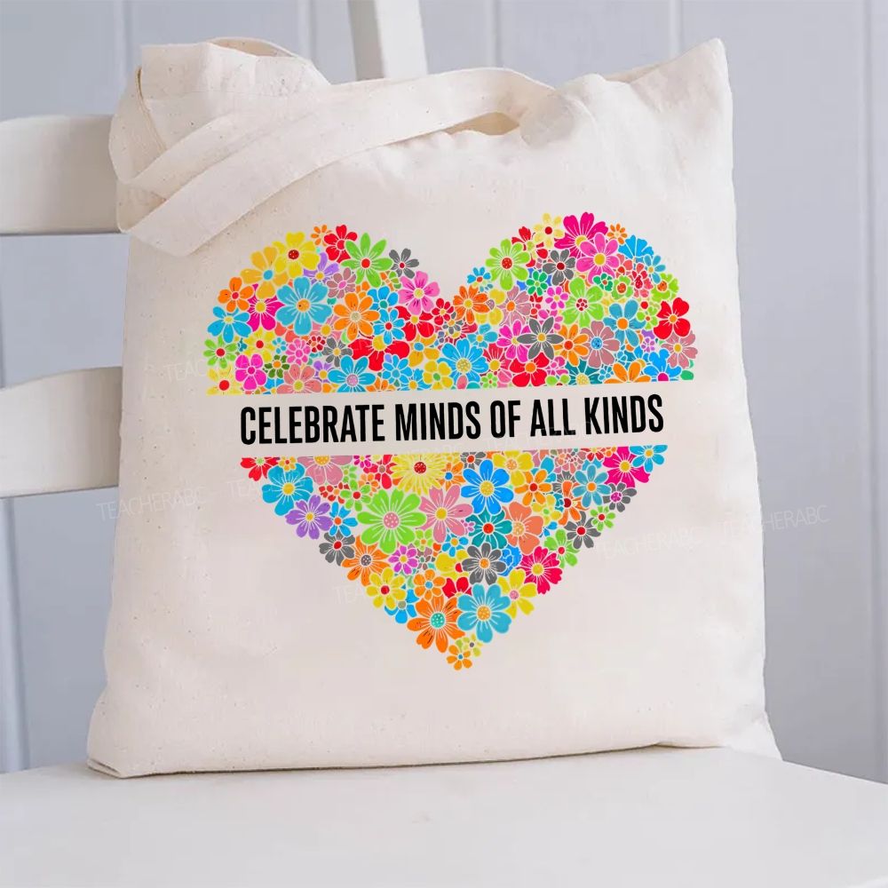 Floral Heart Celebrate Minds Of All Kinds Canvas Tote Bag