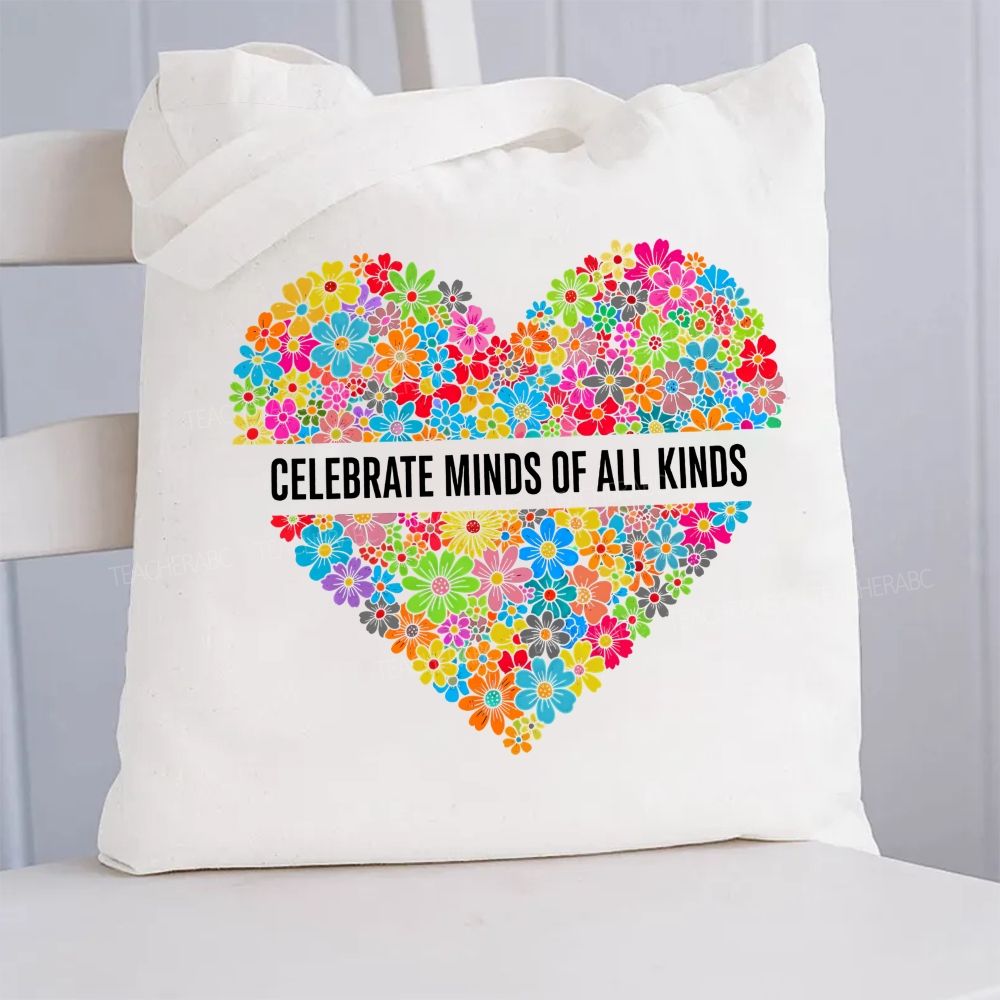 Floral Heart Celebrate Minds Of All Kinds Canvas Tote Bag