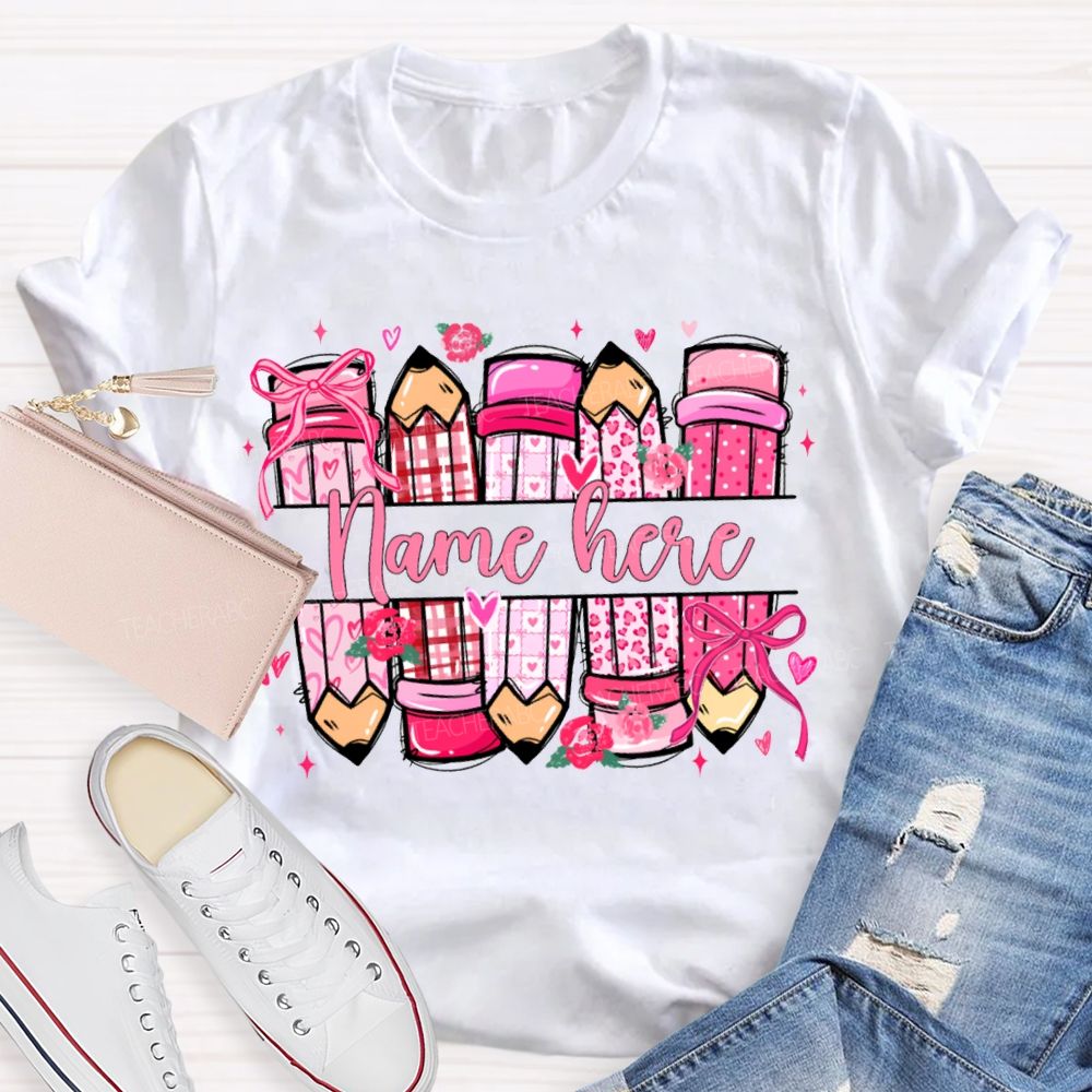 Personalized Name Colored Pencil Valentine'S Day T-shirt