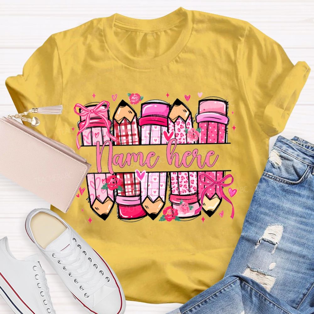 Personalized Name Colored Pencil Valentine'S Day T-shirt
