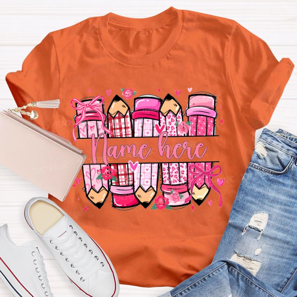 Personalized Name Colored Pencil Valentine'S Day T-shirt