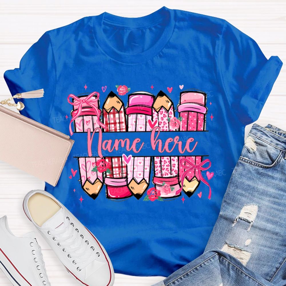 Personalized Name Colored Pencil Valentine'S Day T-shirt