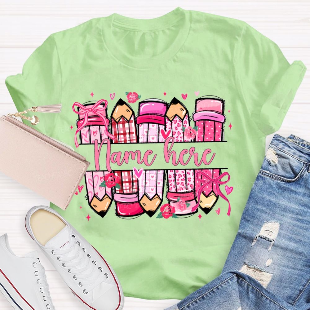 Personalized Name Colored Pencil Valentine'S Day T-shirt