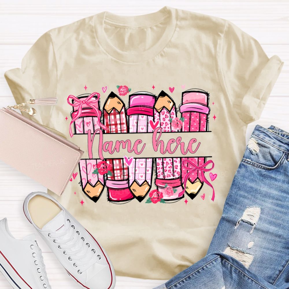 Personalized Name Colored Pencil Valentine'S Day T-shirt