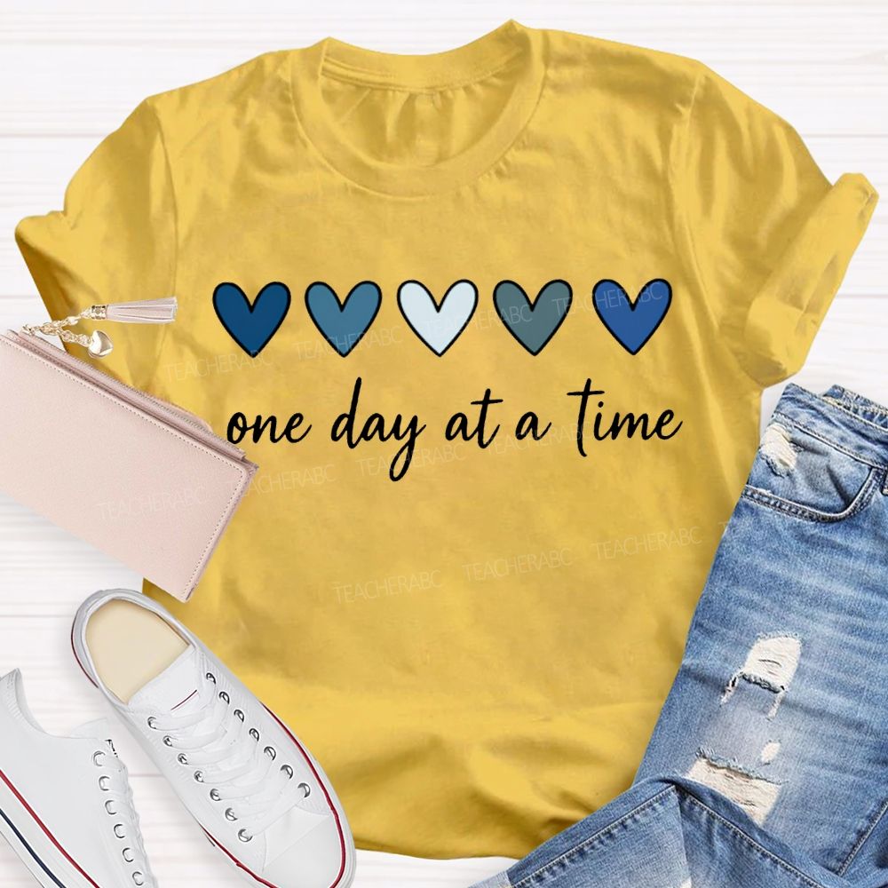 One Day At A Time Colorful Heart Print T-shirt