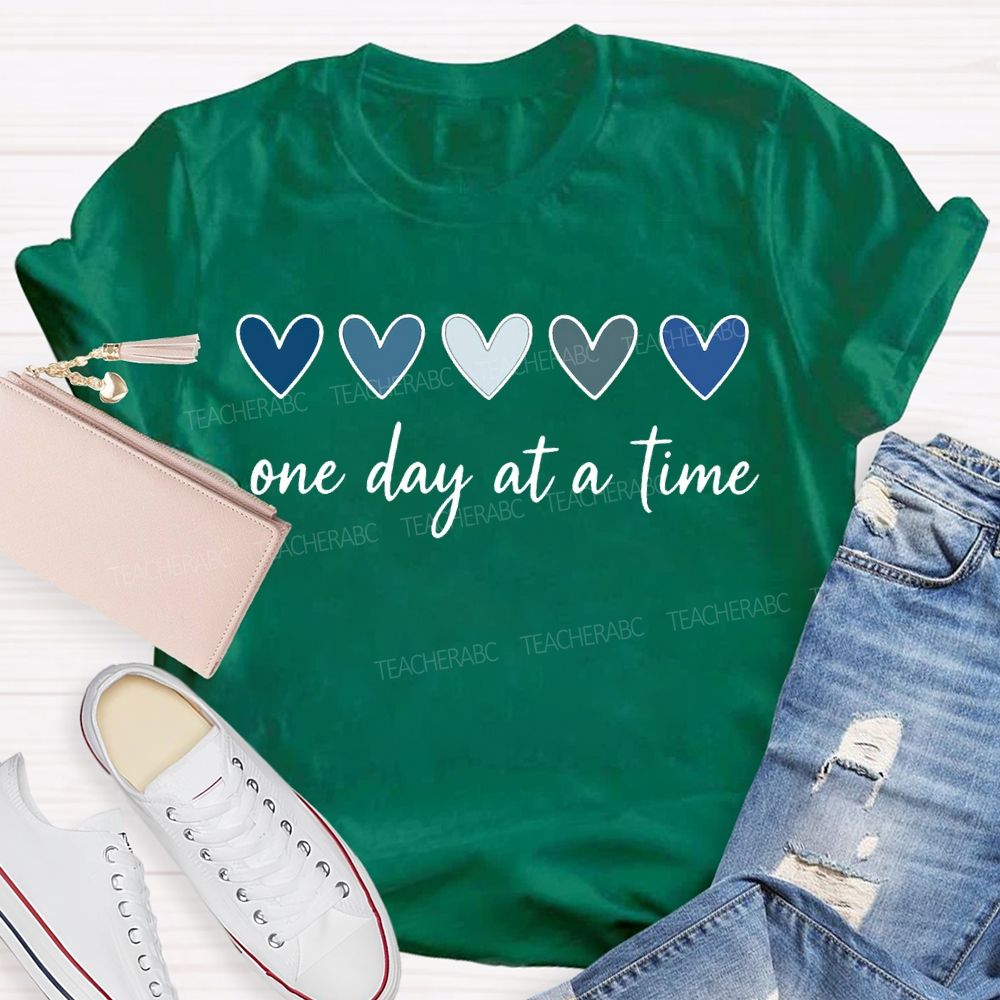 One Day At A Time Colorful Heart Print T-shirt