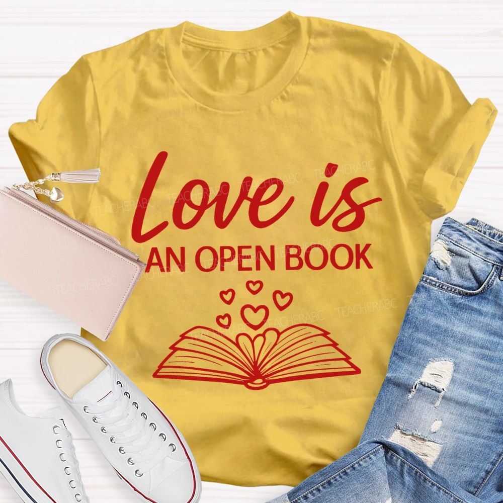 Love Is An Open Book Peach Heart Books T-shirt