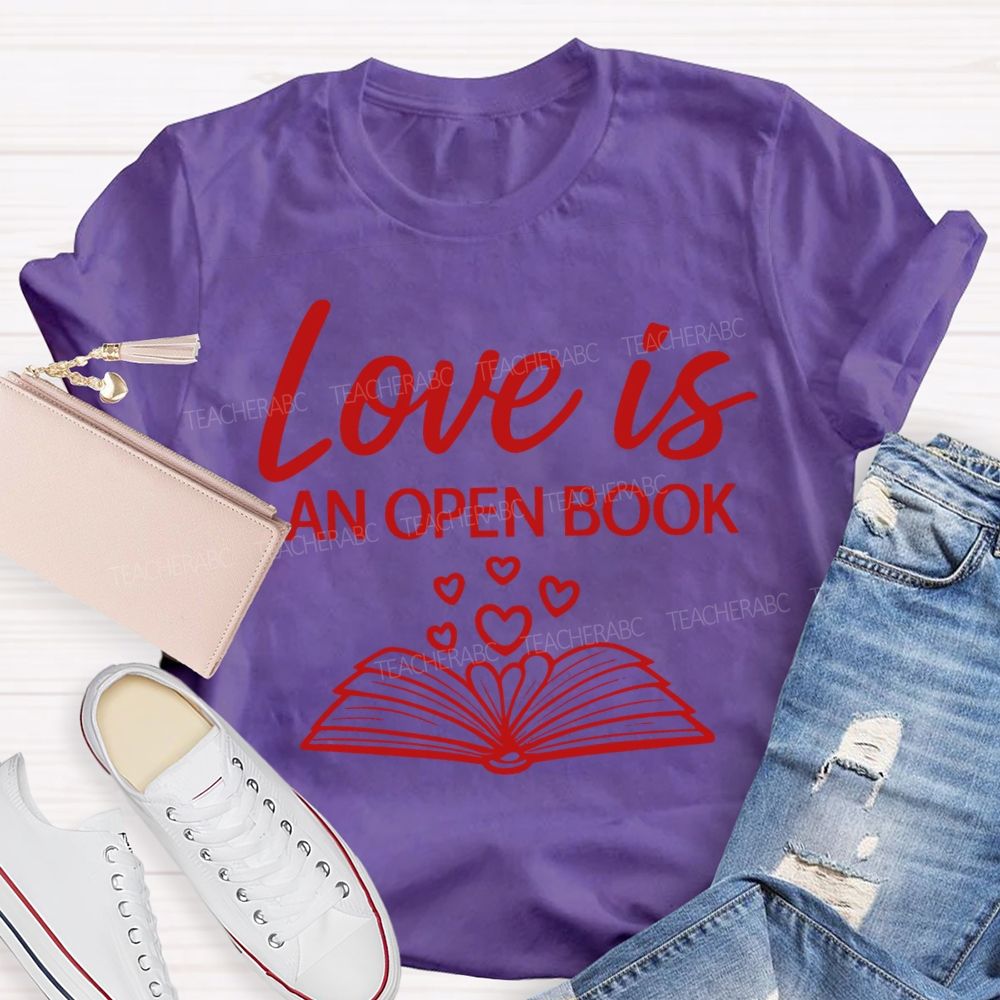 Love Is An Open Book Peach Heart Books T-shirt