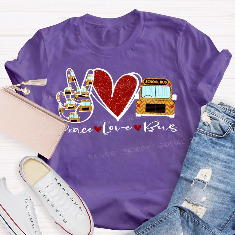 Peace Love School Bus Valentine'S Day T-shirt