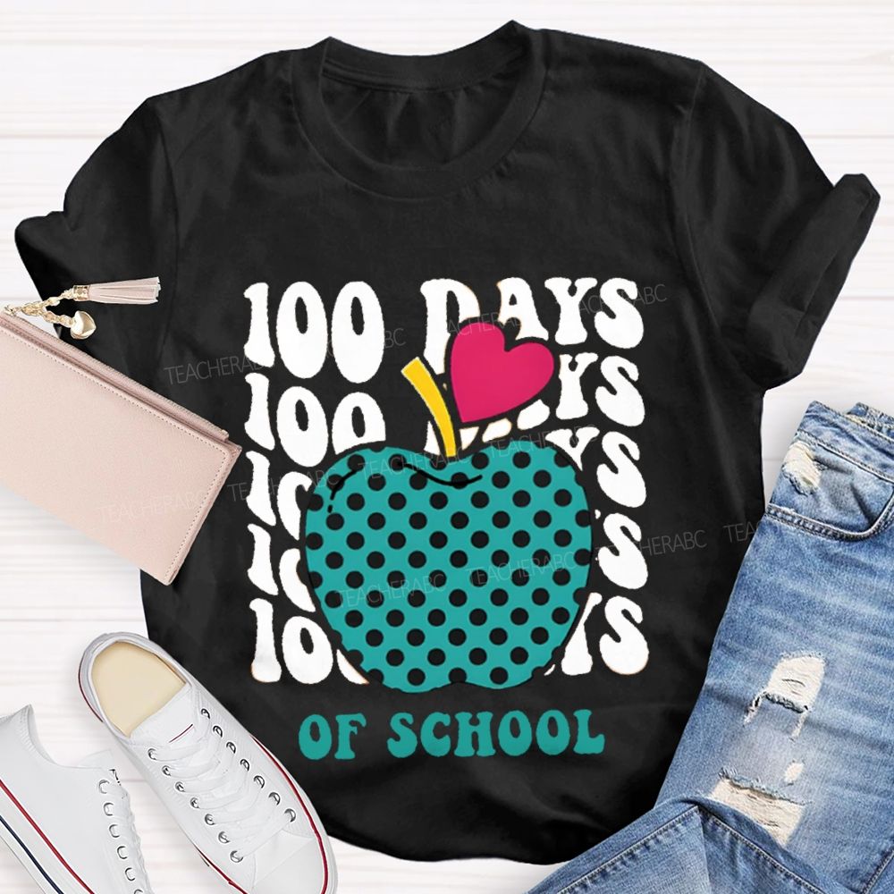 100 Days Of School Pink Heart Apple T-shirt