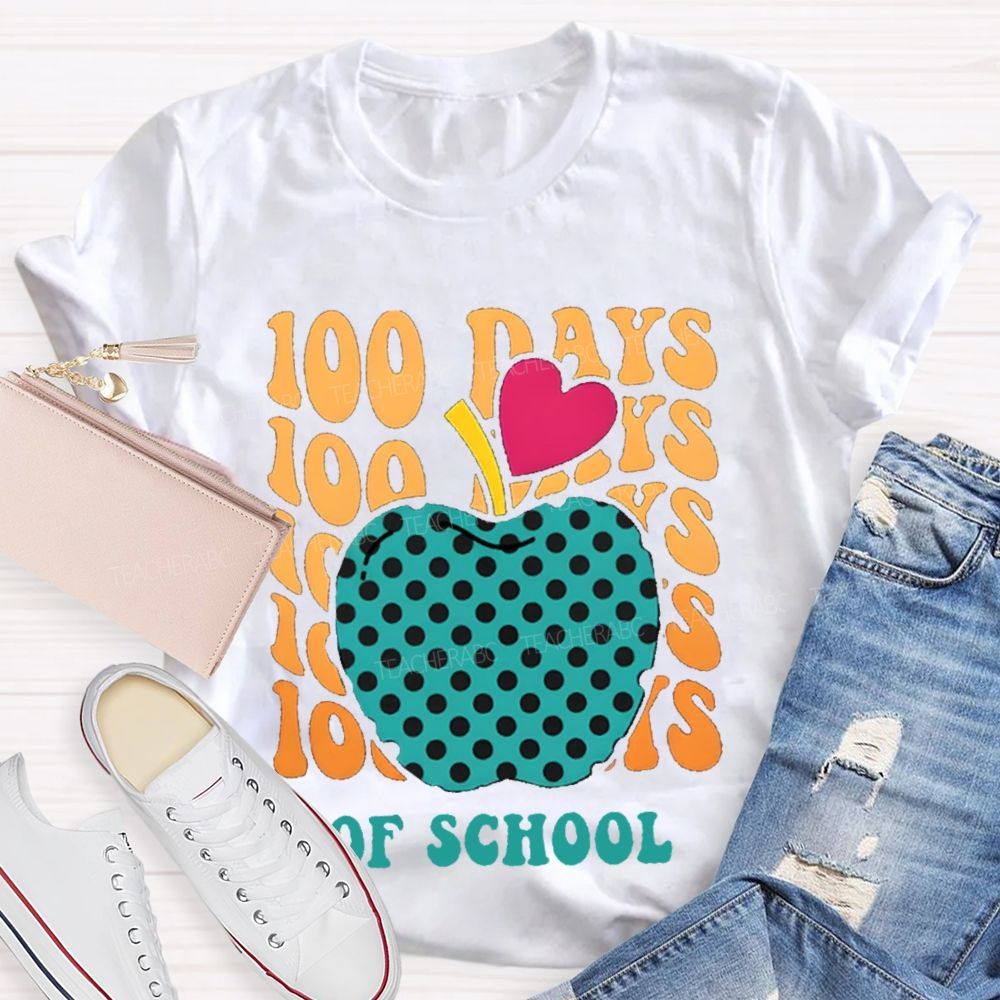 100 Days Of School Pink Heart Apple T-shirt