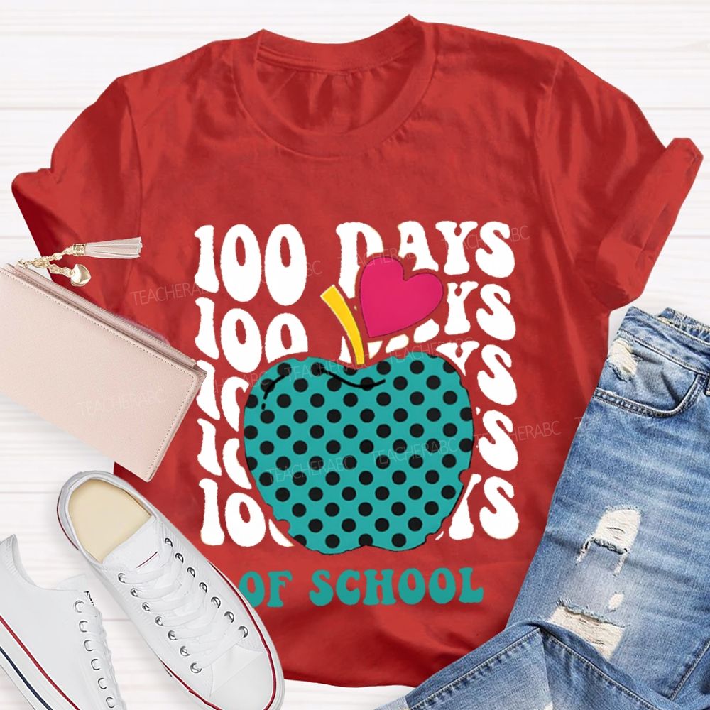 100 Days Of School Pink Heart Apple T-shirt