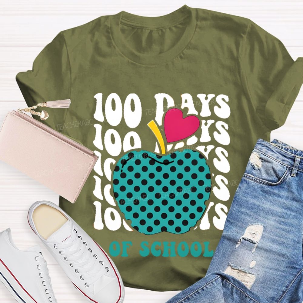 100 Days Of School Pink Heart Apple T-shirt
